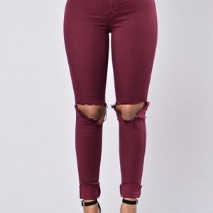 Burgundy Distressed Jeans